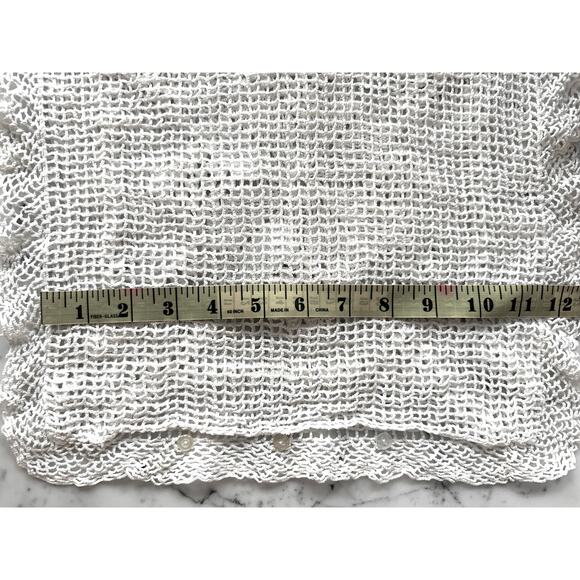Crochet White Throw Pillow Case Cover Decorative Handmade Vintage 14" x 14" knit - Picture 6 of 9